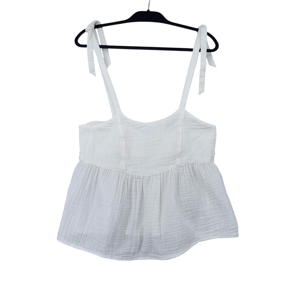 Old Navy White Cotton Gauze Tie Shoulder‎ Babydoll Camisole Top Small Smocked